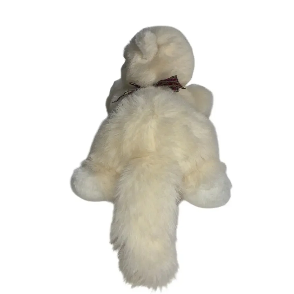 Vintage 1990s Commonwealth Toy Persian Style Plush Cat Beige Plaid Bow 13
